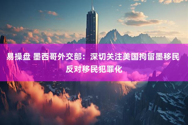 易操盘 墨西哥外交部：深切关注美国拘留墨移民 反对移民犯罪化